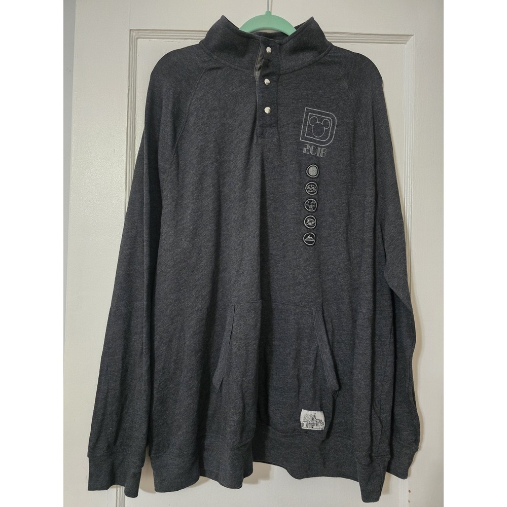 Disney‎ Parks Mens Sweatshirt Size XXL Gray Snap Collar Pullover 2018